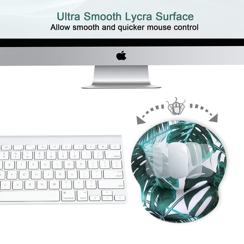 [Australia - AusPower] - Ergonomic Mouse Pad with Wrist Support,Dooke Cute Wrist Pad with Non-Slip Rubber Base for Computer, Laptop, Home Office Gaming, Working, Easy Typing & Pain Relief Tropical Leaf Green Plant 
