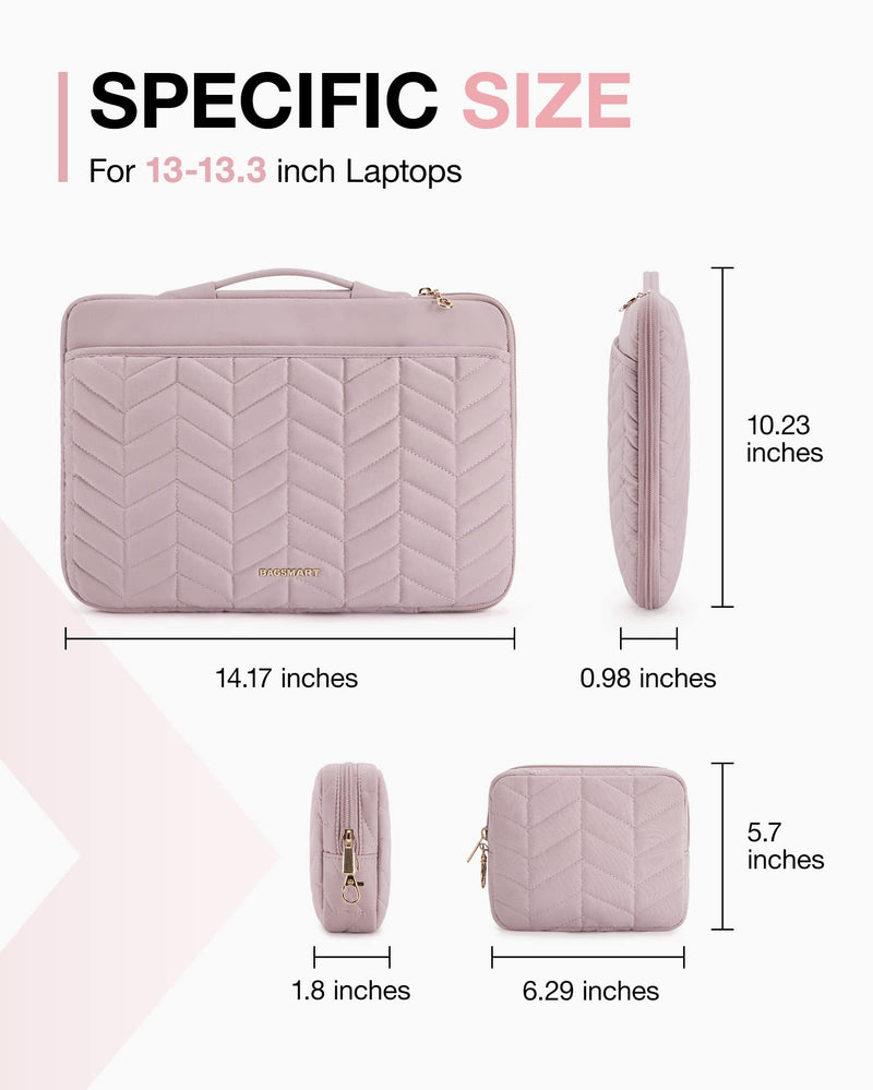 [Australia - AusPower] - BAGSMART 13-14 inch Laptop Sleeve with Handle, Puffy Padded Laptop Case with Accessory Bag, MacBook Case Sleeve Fitted with MacBook Air Pro 13.3 inch 14 inch, Computer Sleeve Fitted with Dell,HP Baby Pink 