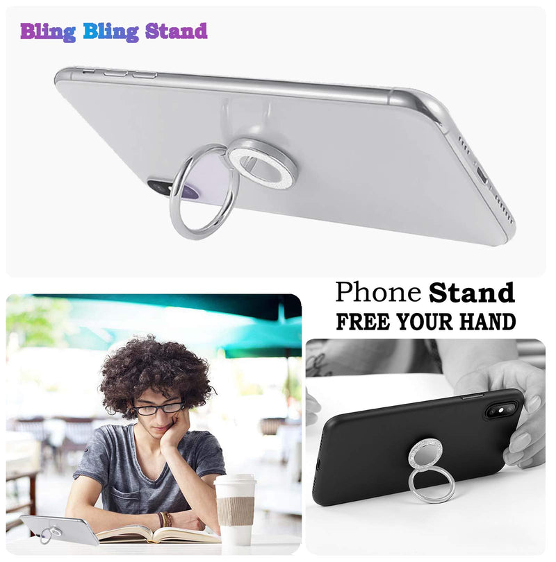 [Australia - AusPower] - lenoup Glitter Bling Bling Phone Ring Holder,Sparkle Phone Ring Kickstand, Cell Phone Finger Ring Grip for Almost All Phones/Pad(Silver) Silver 