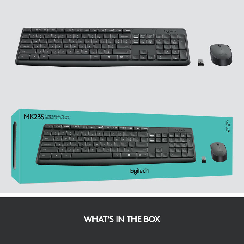 [Australia - AusPower] - Logitech MK235 Wireless Keyboard and Mouse Combo for Windows, 2.4 GHz Wireless Unifying USB Receiver, 15 FN Keys, Long Battery Life, Compatible with PC, Laptop 