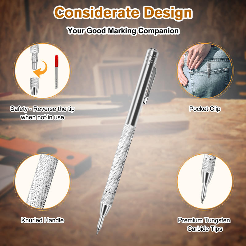[Australia - AusPower] - Ofasixx 2 Pack Tungsten Carbide Tip Scriber Tool with 10 Refills and 1 Ruler, Metal Scribe Scriber Marking Tools with Magnet, Premium Etching Engraving Pen for Glass/Wood-Working/Metal Sheet/Leather 