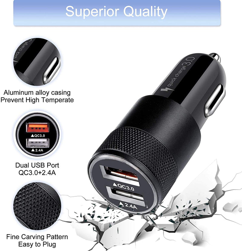 [Australia - AusPower] - 5.4A Fast USB C Car Charger Adapter for Samsung Galaxy S22/S21+/S21/S20 FE/Plus/Ultra 5G/S10+/S10e/S9/Note 21/20/10/A52/A72/A51/A71, Quick Charge Dual Rapid Car Charger with 6ft Type C Charging Cable EB Q(Black and White2) 
