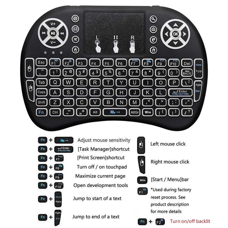 [Australia - AusPower] - BIFANS 2.4G Mini Wireless Keyboard with Touchpad Mouse, Upgraded Multi Backlit, Portable Wireless Keyboard with USB Receiver Remote Control, Best for Android Smart TV Box HTPC Pad Xbox Windows Mac 
