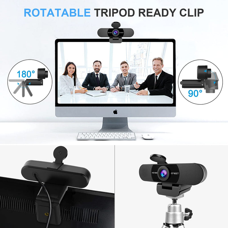 [Australia - AusPower] - 1080P Webcam with Microphone, eMeet C960 Web Camera, 2 Mics Streaming Webcam with Privacy Cover, 90°View Computer Camera, Plug&Play USB Webcam for Calls/Conference, Zoom/Skype/YouTube, Laptop/Desktop 