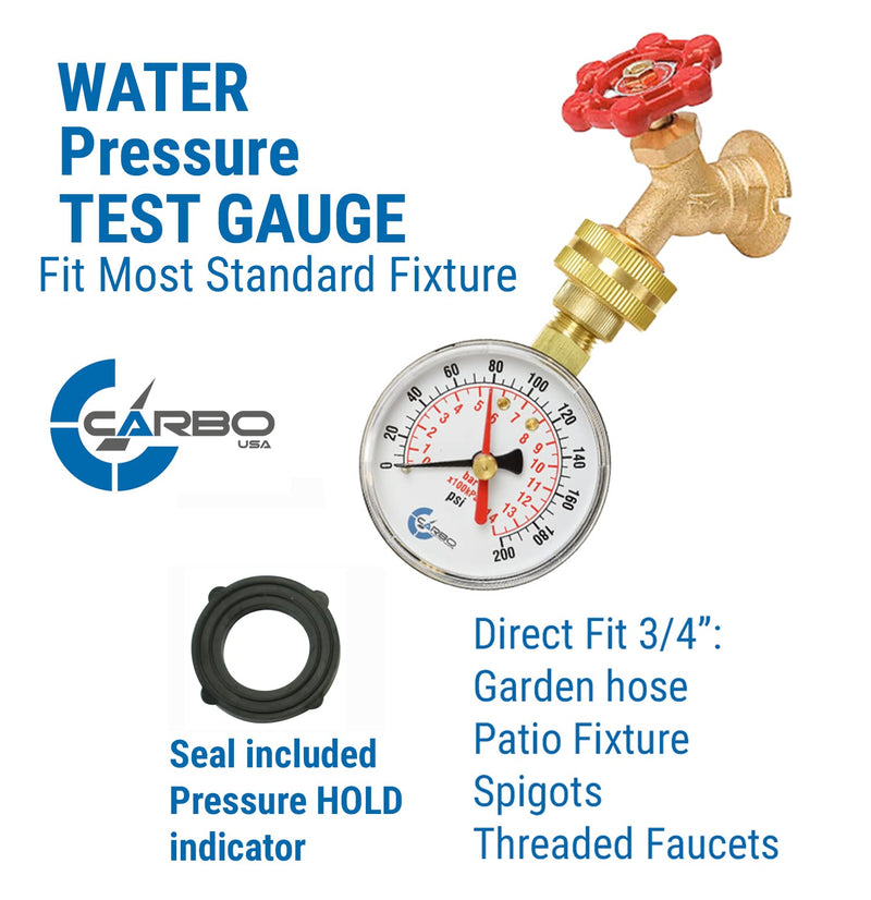 [Australia - AusPower] - CARBO Instruments 2- 1/2" Pressure Gauge,Water Pressure Test Gauge, 3/4" Female Hose Thread, 0-200 PSI with Red Pointer 