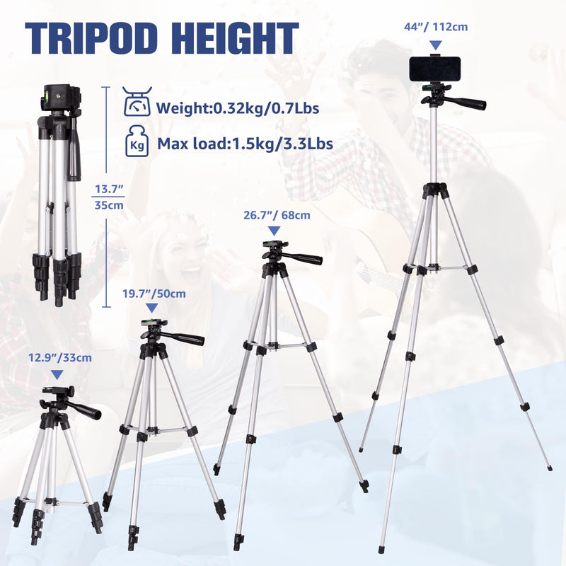 [Australia - AusPower] - Phone Tripod, Lusweimi 44-inch iPhone Tripod with Phone Holder Mount/Wireless Remote for Cell Phone/Camera/Webcam/GoPro, Tabletop Lightweight Tripod for iOS/Android/Smartphone 