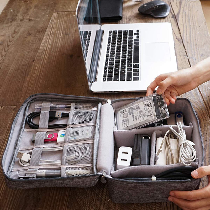 [Australia - AusPower] - Electronics Organizer, OrgaWise Electronic Accessories Bag Travel Cable Organizer Three-Layer for iPad Mini, Kindle, Hard Drives, Cables, Chargers (Two-Layer-Grey) Two-Layer-Grey 