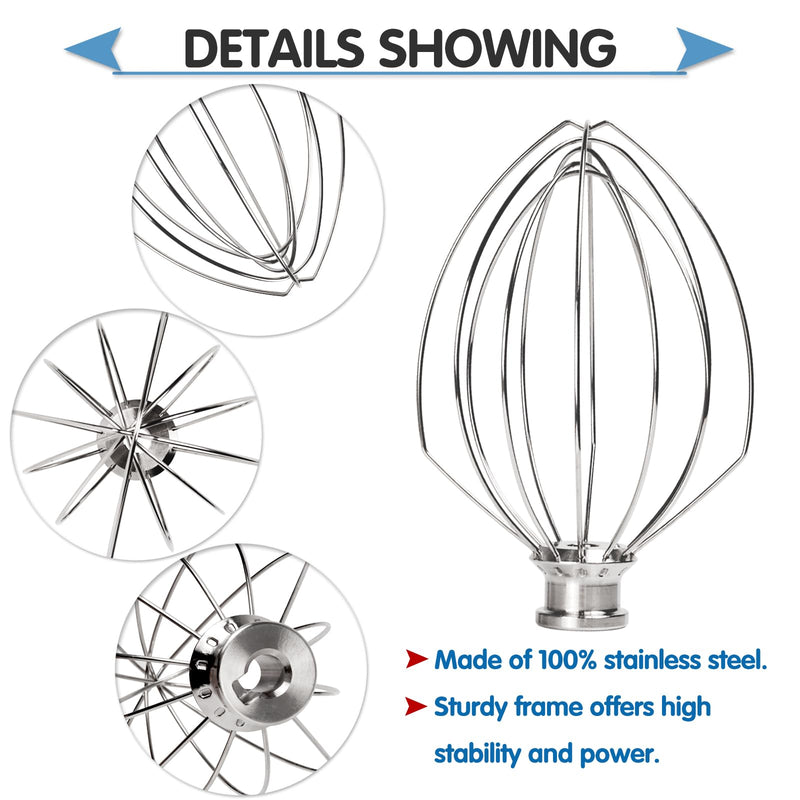[Australia - AusPower] - K5AWW Stainless Steel Replacement Wire Whip for KitchenAid 5 Quart Bowl-Lift Stand Mixer, 6-Wire Whip Attachment, Heavy Duty, Dishwasher Safe 