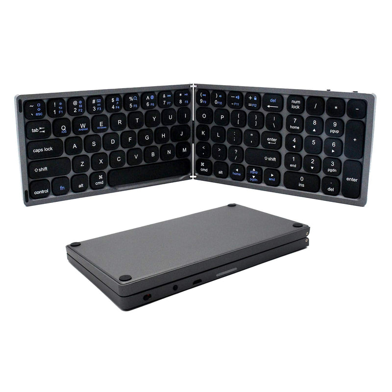 [Australia - AusPower] - Foldable Bluetooth Keyboard,Portable Bluetooth Keyboard with Numeric Keypad, Ultra‑Thin Rechargeable Full Size Folding Keyboard Compatible for Tablet Laptop Smartphone(Black) black 