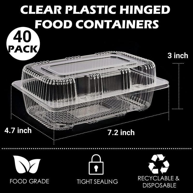 [Australia - AusPower] - Zezzxu 40 Pack Disposable Clear Plastic Hinged Food Containers with Lids, Take Out Loaf Containers Togo Hoagie Boxes for Cake Sandwich Salad Pasta Cookies (ZE034) 