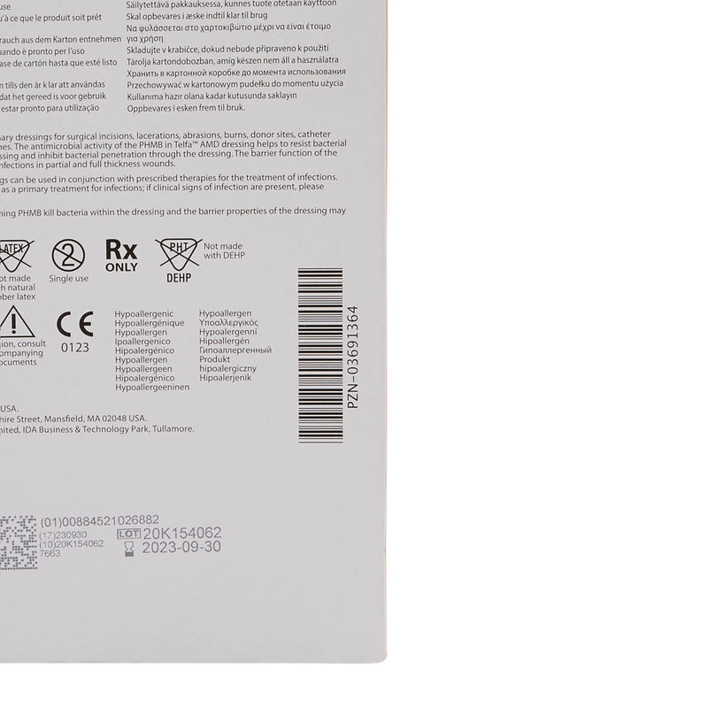 [Australia - AusPower] - 7663 Dressing Telfa AMD Wound LF Sterile PHMB 3x8" White Non-Adh 50 Per Box Part No. 7663 by- Kendall Company 