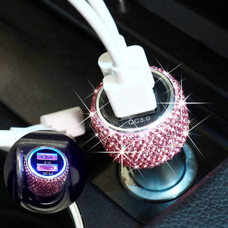 [Australia - AusPower] - Bling Dual USB Car Charger Quick Charge 3.0 Crystal Car Decorations Fast Charging Adapter Women Cute Car Accessories for iPhone Samsung Galaxy S10/S9/S8/S7/S7 Edge/S6/Edge+ Nexus 6P/5X,LG,Nexus(Pink) Pink Quick Charger 