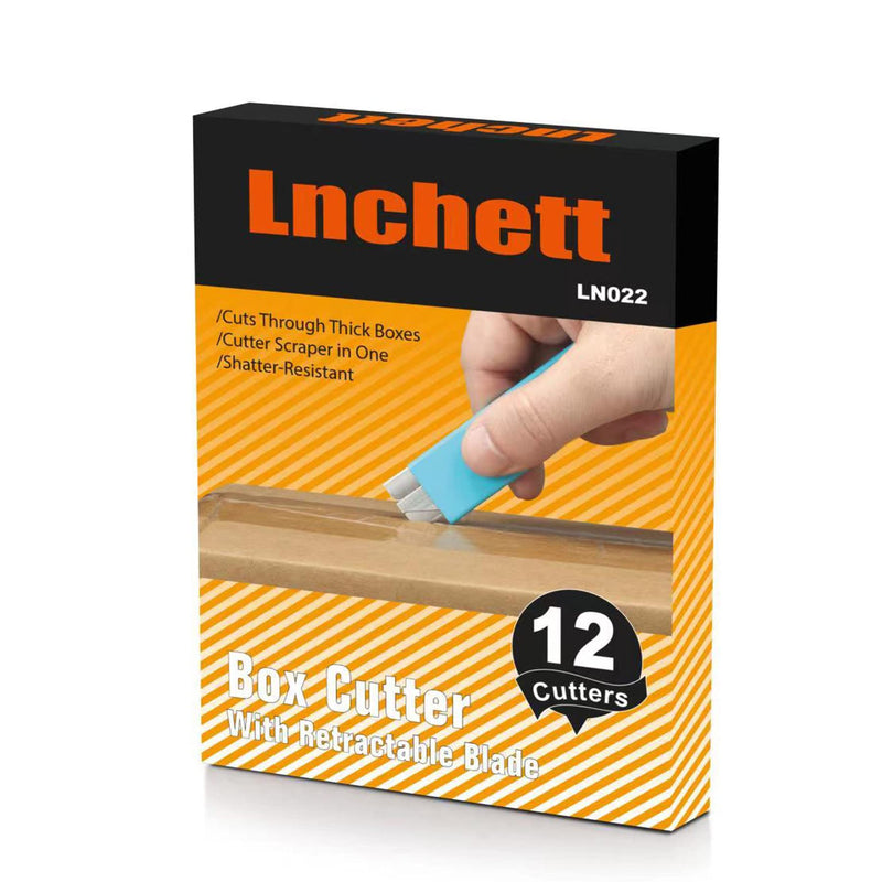 [Australia - AusPower] - Lnchett Box Cutter, 12-Pack Retractable Cardboard Mini Box Cutter for Packages, Boxes and Paper, All Metal Tough Sheath, Functional Basic Cutter with Case, Lock Ball Design 