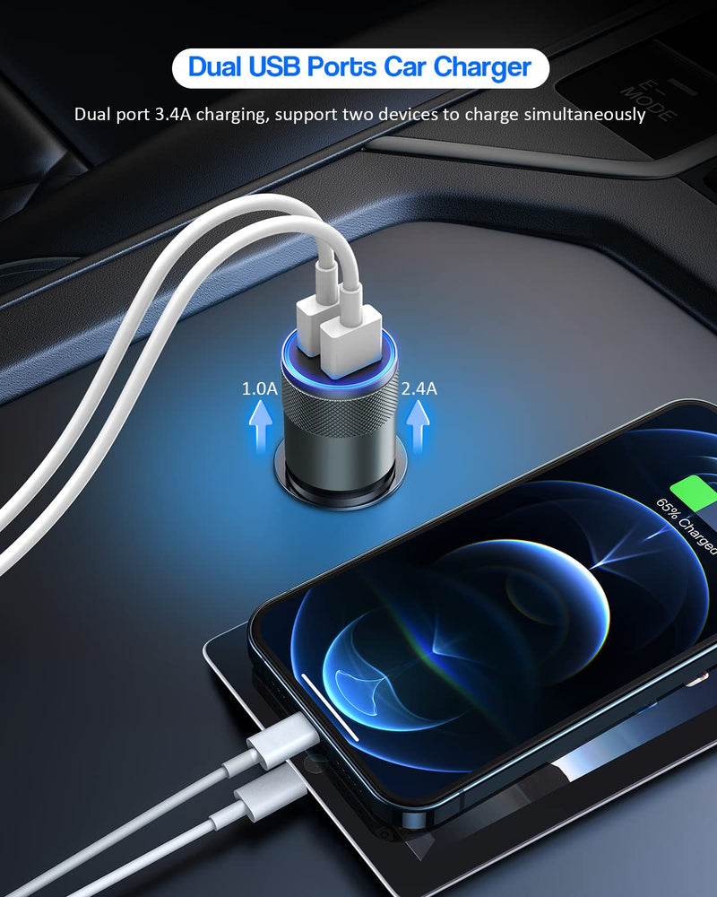 [Australia - AusPower] - [Apple MFi Certified] iPhone Car Charger,3.4a Fast Charge Dual Port USB Cargador Carro Lighter Adapter USB Car Charger iPhone Metal Cigarette Lighter [2Pack] Lightning Cable for iPhone/iPad/Airpods 