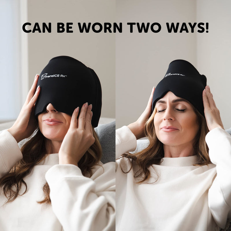 [Australia - AusPower] - TheraICE Rx Form Fitting Gel Ice Headache / Migraine Relief Hat, Cold Therapy Migraine Relief Cap / Migraine Ice Head Wrap Ice Pack Mask, Cold Compress Headache Relief Cap for Tension, Sinus & Stress Black (Pack of 1) 