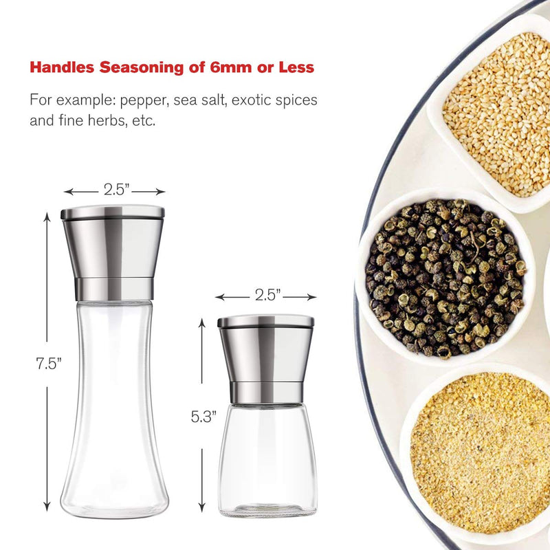 [Australia - AusPower] - bonris Salt and Pepper Grinder Set of 2 Stainless Steel Manual Spice Salt & Pepper Grinder Set With Adjustable 5 Grade Coarseness Ceramic Rotor Mill Grinders Shakers Gift Set with Silicone Funnel Tall 