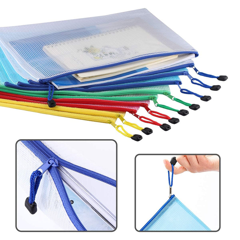 [Australia - AusPower] - Mesh Clear Zipper Pouch - Letter Size Waterproof Document Pouch for School Office Supplies, Education & Crafts Organizing Storage 5 Colors File Pockets Five colors 10PCS 