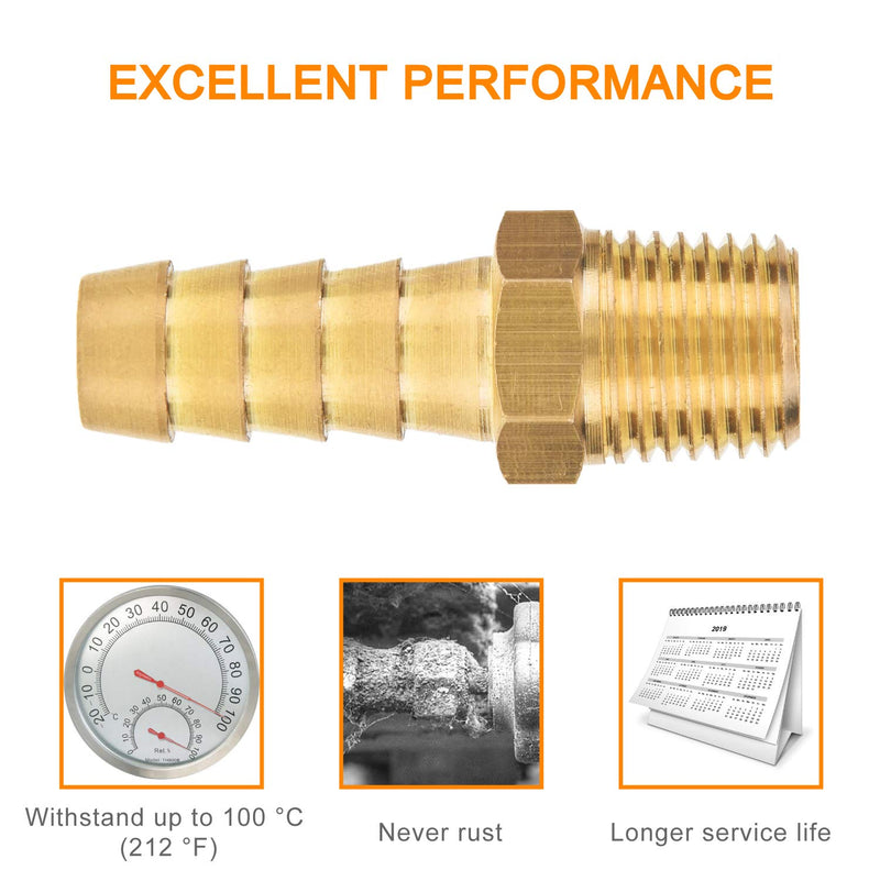 [Australia - AusPower] - SUNGATOR 12-Pack Air Hose Fittings, 1/4" NPT to 3/8" Barb, Hose Barb Adapter, Brass Pipe Fittings Male Threaded End 3/8" Hose x 1/4" NPT Male 