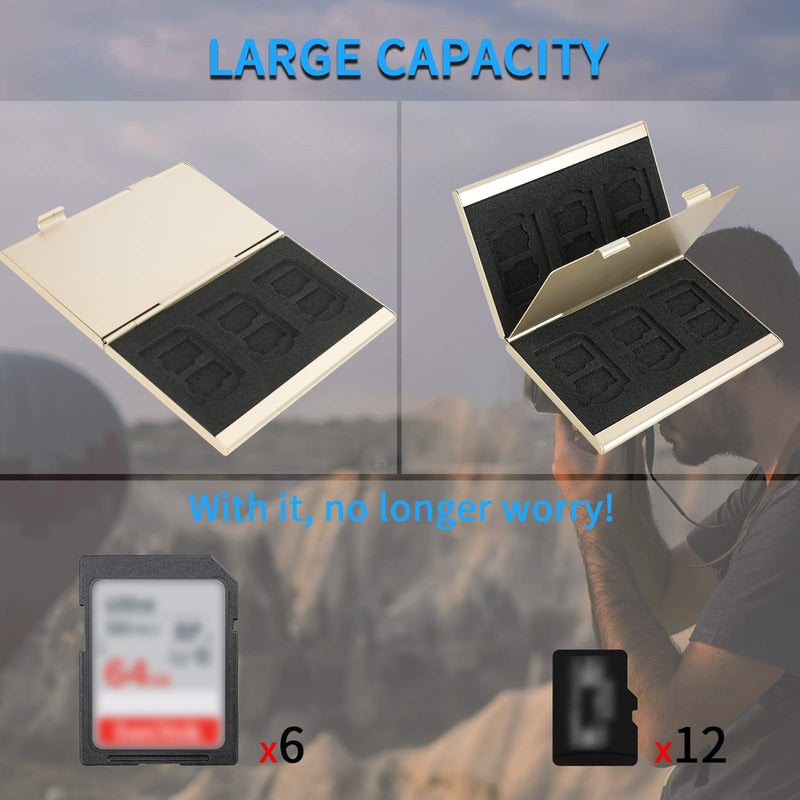 [Australia - AusPower] - SD Card Holder, SD Card Case,LAVILI CF Memory Card Holder Case Aluminum Alloy Hard Shell, Double-Layer Capacity for 6SD Cards and 12 TF Cards Champaign Gold 
