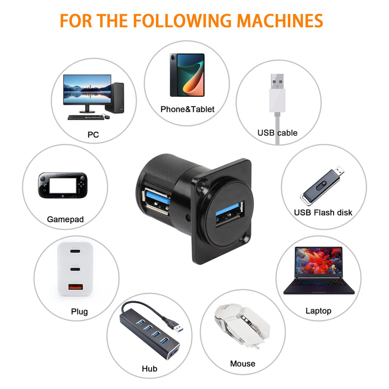 [Australia - AusPower] - QIANRENON USB 3.0 Panel-Mount Connector Socket Female to Female 90 Degree Right Angle Coupler High-Speed 5Gbps Data Transmission D-Type Extension Interface Adapter 