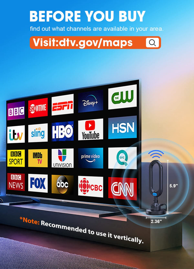 [Australia - AusPower] - WUMINGLU TV Antenna for Smart TV Indoor 2023 Newest Clear 4K Digital Antenna HD TV Up to 380 Miles Long Range Local Channels Indoor Outdoor Amplifier Signal Booster Cable Easy Setup 