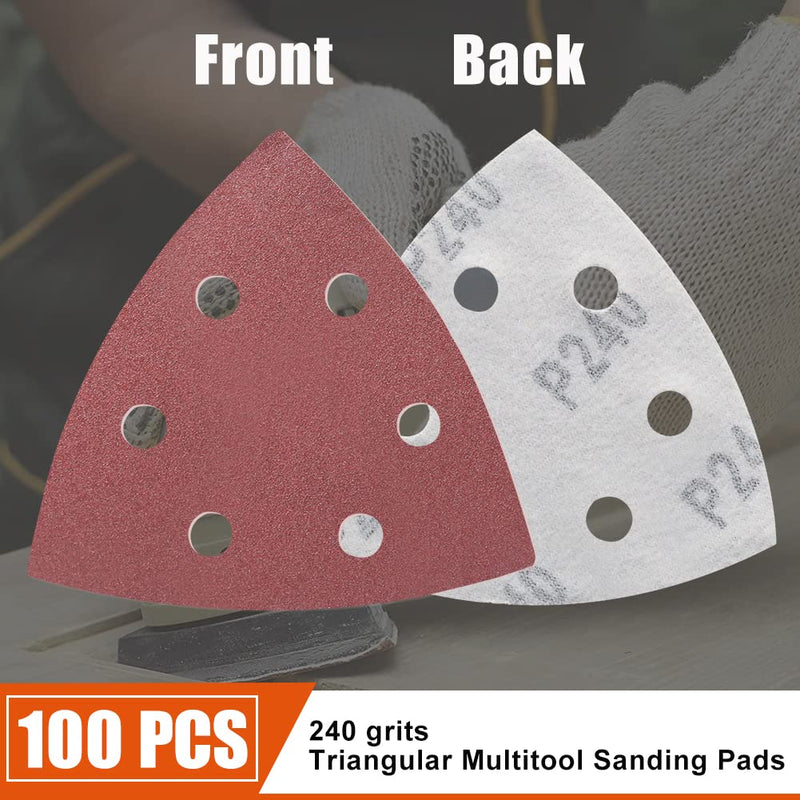 [Australia - AusPower] - AIRIC 100pcs 3-1/2in Triangular Sanding Padpapers 240 Grits 90mm Hook & Loop Oscillating Tool Sandpaper, Fit 3.5 Inch Triangle Oscillating Multitool Sanding Pad, 90MM240 240 Grit-100Pcs 