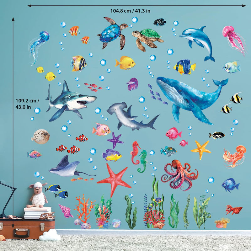 [Australia - AusPower] - DECOWALL DS12-8078 Sea Animals Wall Stickers Decals Baby Boys Bedroom Fish dÃ©cor Living Kids Nursery Ocean playroom Removable Room Seaweed Under Watercolor 