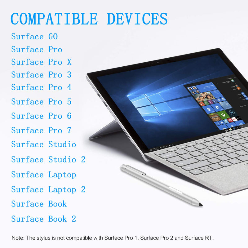 [Australia - AusPower] - Nsiucion Surface Stylus 2019 Pen for Microsoft Surface Go, Surface Pro 3/4/5/6, Surface Laptop 1/2, Surface Book 1/2, Studio, Surface Pen (Silver) 