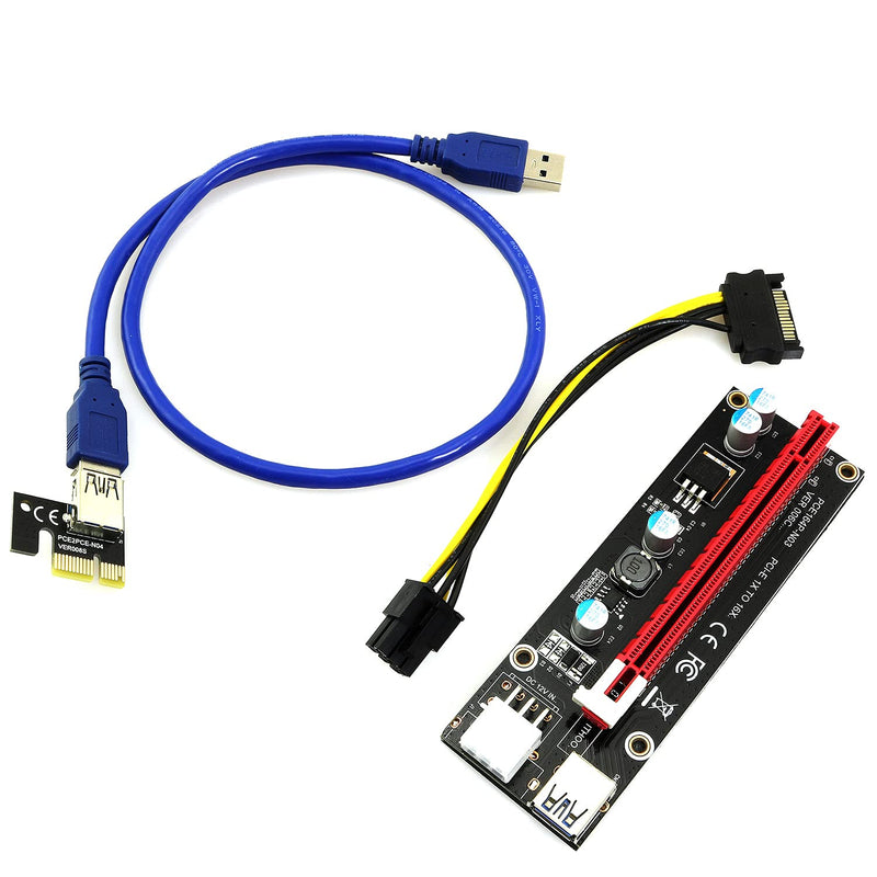 [Australia - AusPower] - BLLNDX PCIE Riser Cable 1Set VER006C PCI-E Riser Card Express Cable PCI X1 to PCI X16 GPU Riser Adapter Cable with 6Pin-SATA Power Cable and 23.6inch USB 3.0 Extension Cable 
