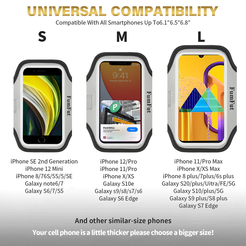[Australia - AusPower] - FumFut Water Resistant Cell Phone Armband Case Running Holder for iPhone Pro Max Plus Mini SE(12/11/X/XS/XR/8/7/6/5) Galaxy S Ultra Plus Lite Edge Note(21/20/10/9/8/7/6/5) Adjustable Strap Pocket Key Gray S: iPhone Mini/8/7/6/5/4/3/SE/Galaxy Min... 