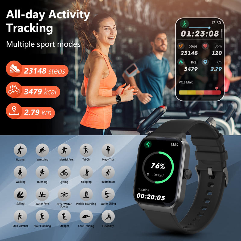 [Australia - AusPower] - Smart Watch for Men with Bluetooth Dail Calls Speaker, 2023 Newest 1.96'' Touch Screen Smart Watch for Android iOS Phones with Waterproof Sport Step Calories Heart Rate Stress Monitor Sleep Tracking black 