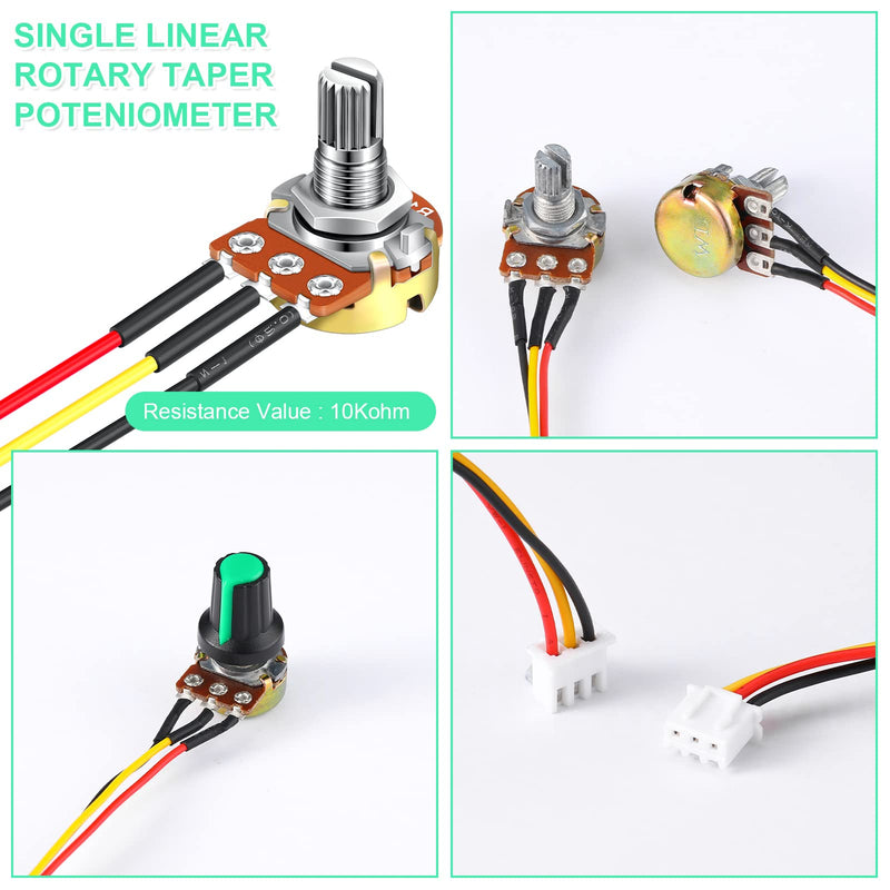 [Australia - AusPower] - 5 Pcs 10k Linear Potentiometer, 10K Ohm 3 Pin Linear Taper Adjustable Rotary Potentiometer with 7.8 Inch Long Connector Wire Cable and Black Knob Cover Cap for Change Resistance 