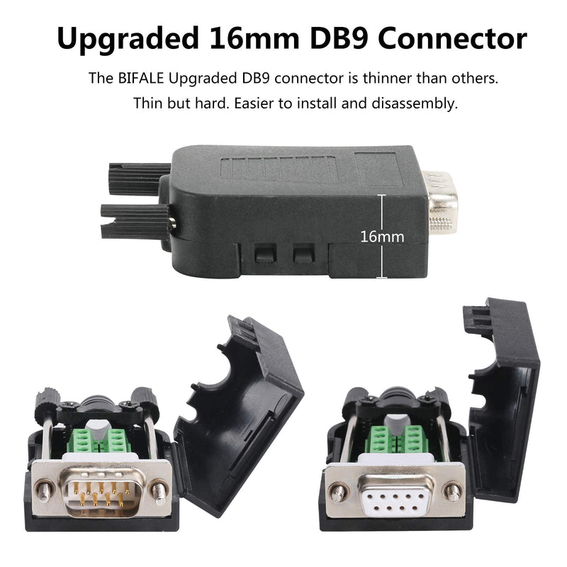 [Australia - AusPower] - DB9 Breakout Connector (2 Male+2 Female), BIFALE DB9 Solderless Connector RS232 D-SUB Serial Adapters 16mm thinner 9 Pin Port Terminal Breakout Board with Case Long Bolts Tail Pipe 2Female+2Male 