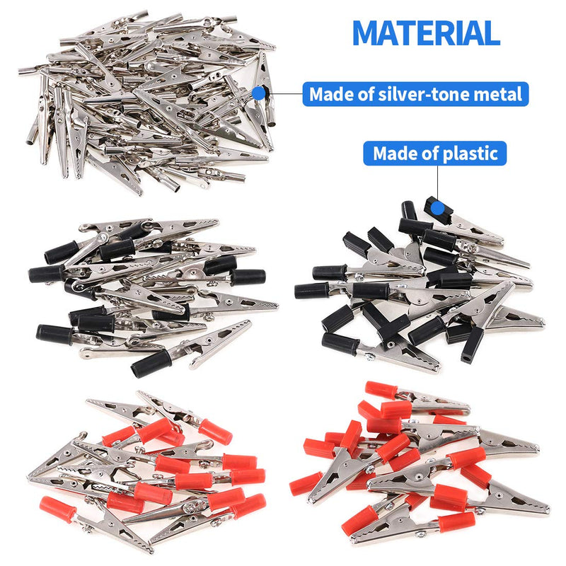 [Australia - AusPower] - Glarks 100Pcs 3 Style 2.1''/53MM Metal Alligator Clips Crocodile Electrical Test Clamps Assortment Kit for Laboratory Testing, 50pcs with Red Black Plastic Hands and 50pcs no Cap 