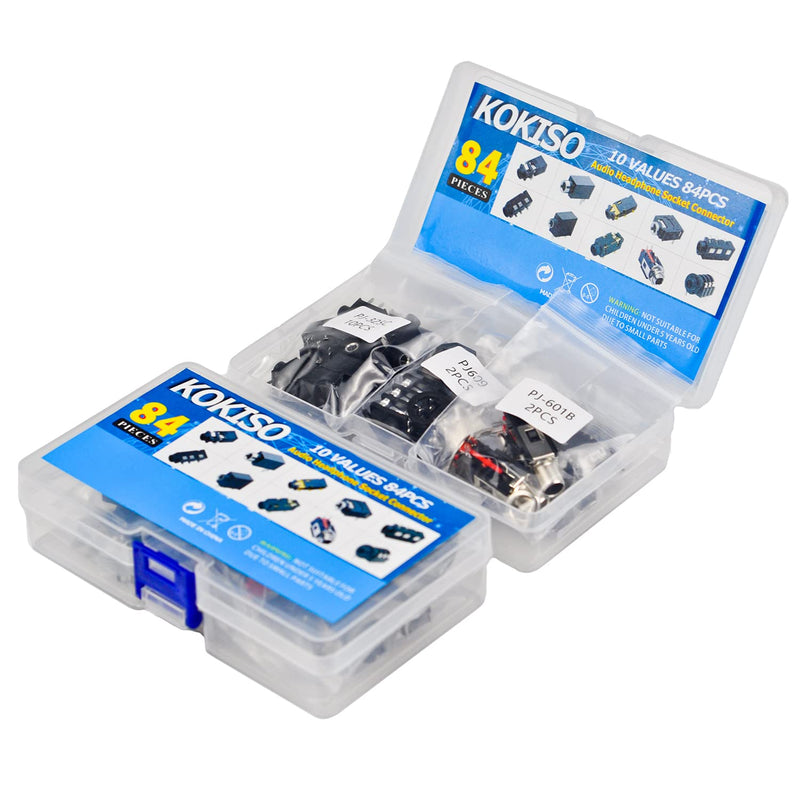 [Australia - AusPower] - KOKISO 10 Values 84 Pcs Stereo Jack Socket 【3 Pin/4 Pin/5 Pin/6 Pin】 PCB Mount Female Audio Headphone Socket Connector Assortment Kit 