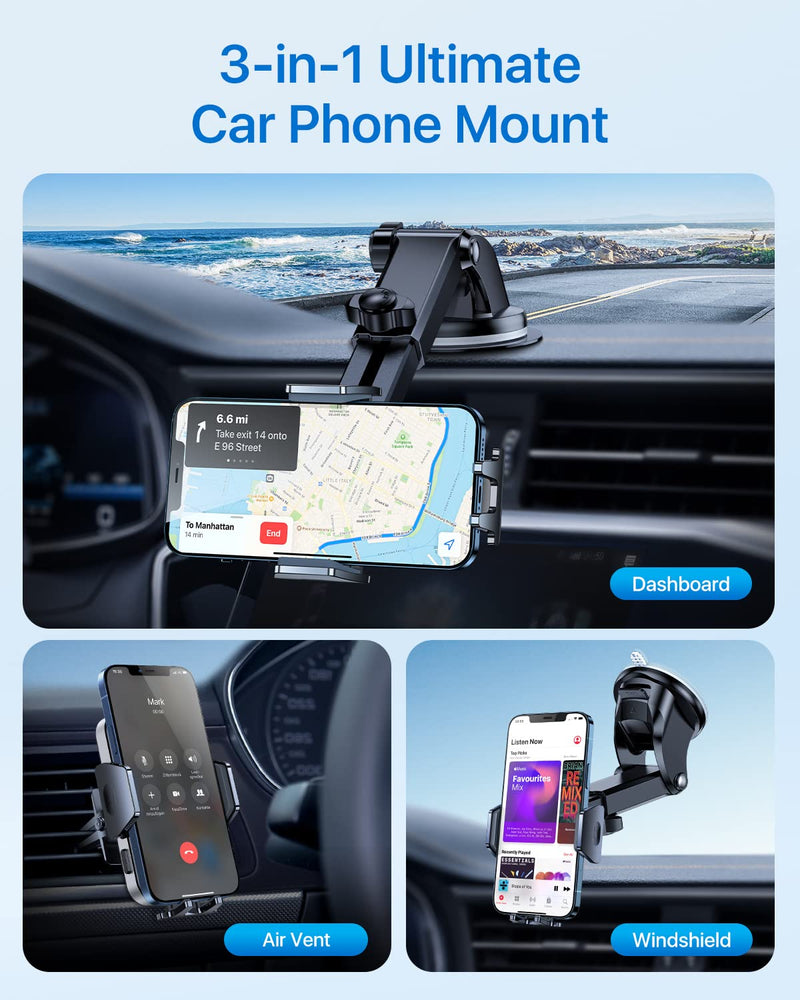 [Australia - AusPower] - andobil (2022 Upgraded) Phone Mount for Car Windshield [Strongest Suction Power & Stick Firmly] Ultra Stable Car Phone Holder, Easy Clamp Hands-Free Compatible with iPhone 13 12 Android Samsung S22 