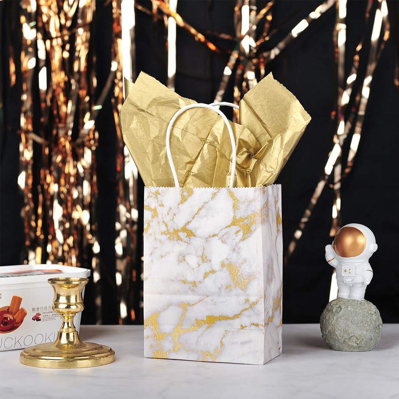 [Australia - AusPower] - Mini Size Marble White Paper Bag with Handle Party Favours Bag 6x4.5x2.5 inch for Wedding Birthday Baby Shower Bag, Pack of 24 6x4.5x2.5,small size,marble white 