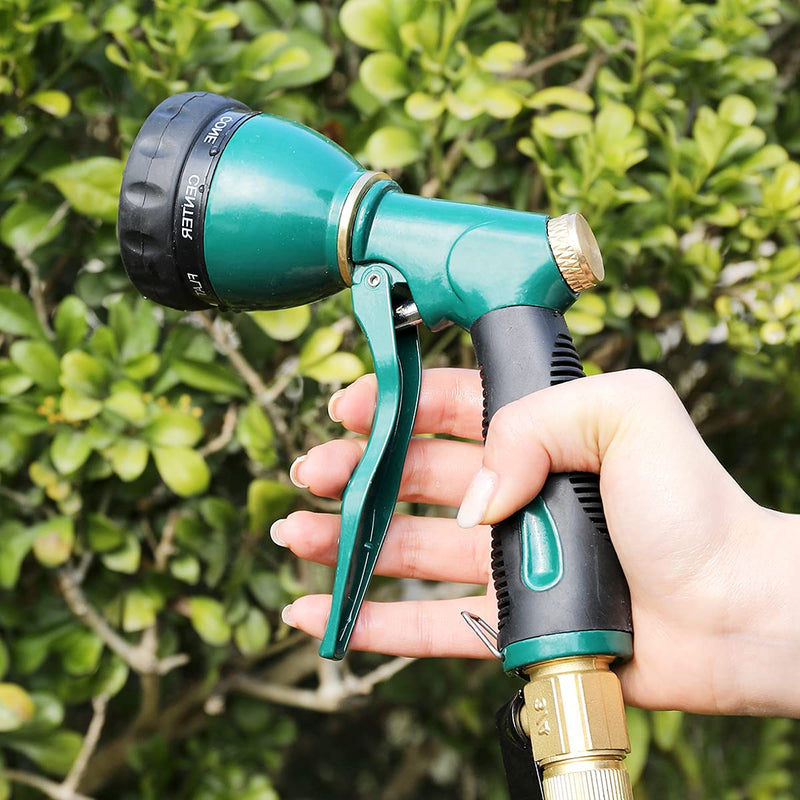 [Australia - AusPower] - FANHAO Garden Hose Nozzle Sprayer Heavy Duty, 100% Metal Spray Nozzle High Pressure Water Hose Nozzle with 7 Patterns for Watering Garden, Washing Cars and Showering Pets Green 