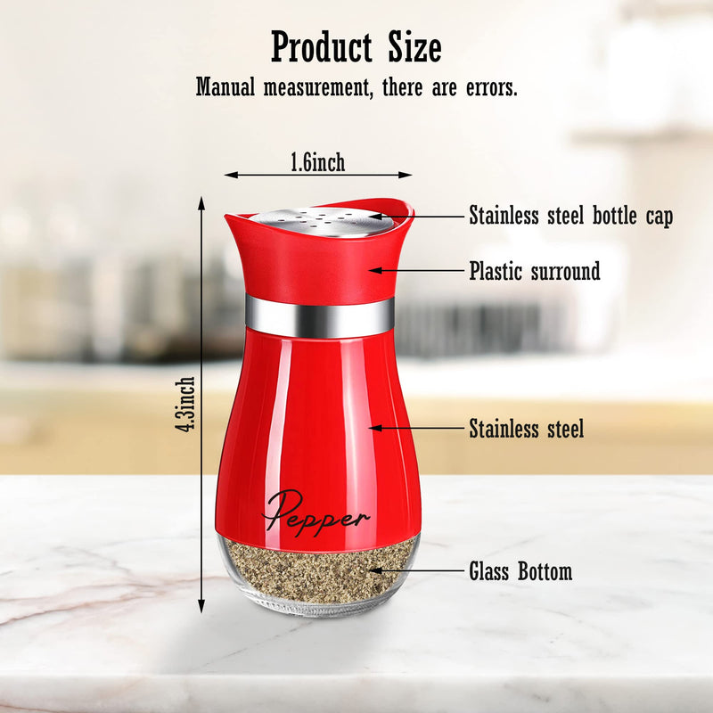 [Australia - AusPower] - Salt and Pepper Shakers Set,4 oz Glass Bottom Salt Pepper Shaker with Stainless Steel Lid for Kitchen Cooking Table, RV, Camp,BBQ Refillable Design (Red) Red 