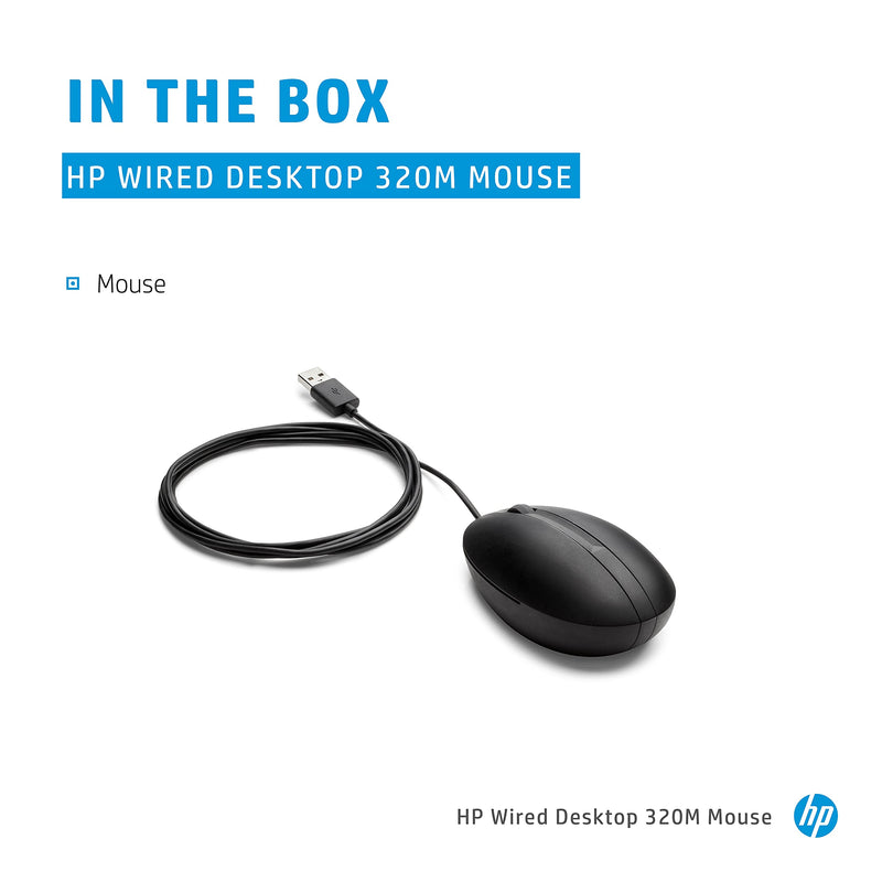 [Australia - AusPower] - HP Wired Desktop 320M Mouse - Optical - Cable - USB - 1000 dpi - Scroll Wheel - Symmetrical 