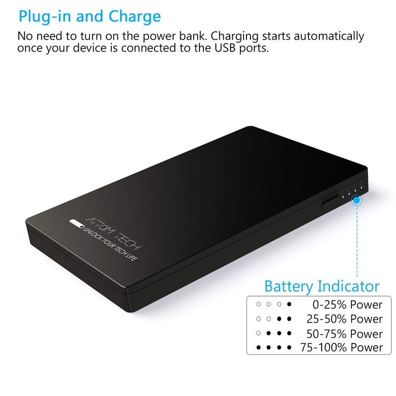 [Australia - AusPower] - Dual USB Output Super Slim Power Bank Ultra Thin, Attom Tech 3000mAh Portable Charger Mini External Phone Battery Pack Small Dual Outlet,Emergency Phone Power Backup 