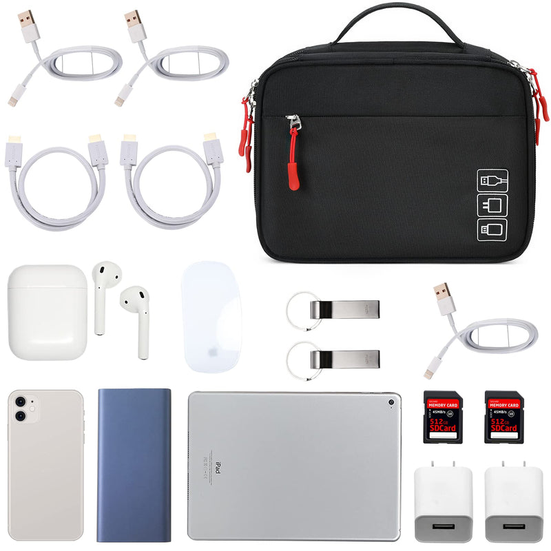 [Australia - AusPower] - MIRLEWAIY Waterproof Cord Cable Organizer Travel Portable Electronics Accessories Carrying Bag Storage Case for Hard Drives, Cables, Charger, Phone, USB, SD Card, Black 