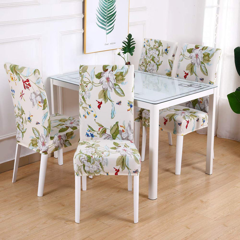 [Australia - AusPower] - SearchI Dining Room Chair Covers Slipcovers Set of 4, Spandex Super Fit Stretch Removable Washable Kitchen Parsons Chair Covers Protector for Dining Room,Hotel,Ceremony,Beige+Flowers 4 per set Beige+flowers 