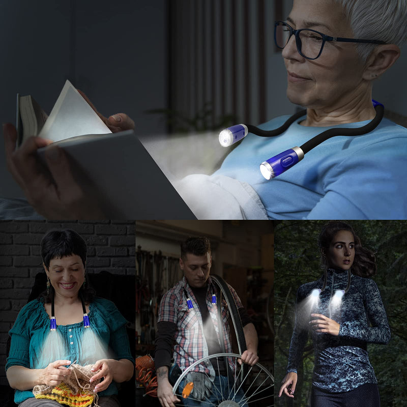 [Australia - AusPower] - LEDBOKLI Neck Reading Light Blue Hands Free Rechargeable Book Light 4 LED Bulbs and 3 Adjustable Brightness Levels LED Neck Light USB Cable and Buckle Included… Blue-26cm 