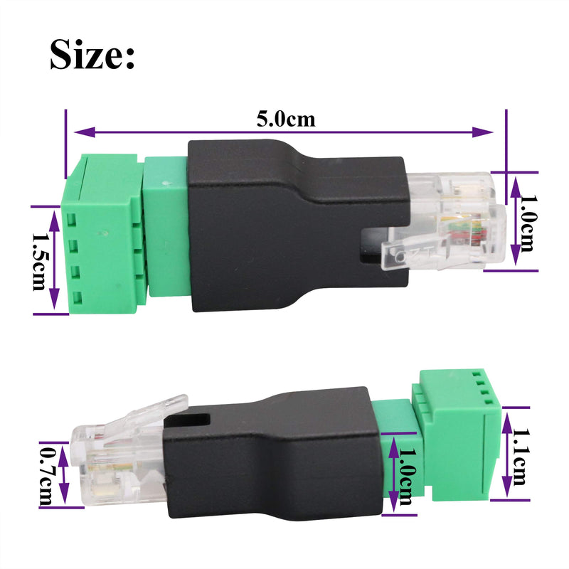 [Australia - AusPower] - AAOTOKK RJ11 Screw Terminal RJ11 4P 4C Male to 4Pin Female Bolt Screw Type terminals Plug for Telephone,CCTV wiring Coupler (2 Pack) 