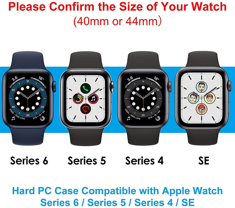 [Australia - AusPower] - VASG [5 Pack] Hard PC Case Compatible with Apple Watch Series 6 / SE/Series 5 / Series 4 40mm with Built in 9H Tempered Glass Screen Protector, Full Cover Bumper Compatible with iWatch 40mm Black/Transparent/Blue/Green/Grey 
