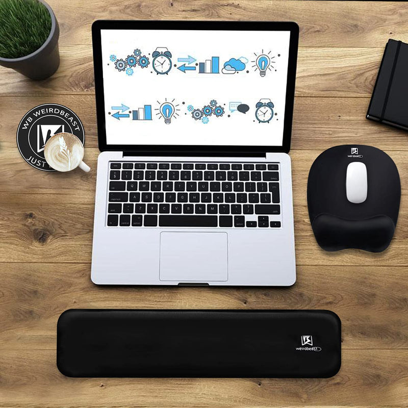 [Australia - AusPower] - Ergonomic Keyboard Wrist Rest Pad and Mouse Pad Hand Support for Laptop Computer Wrist Rest Support Cushion Nonslip Memory Foam Set for Office Gaming Easy Typing & Pain Relief - Black 