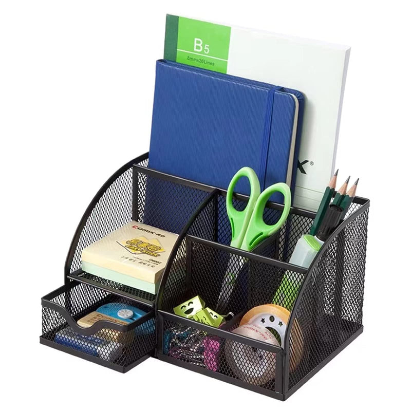 [Australia - AusPower] - Office Desk Organizer and Accessories, Mesh Desk Organizer with 7 Compartments + Drawer, black 