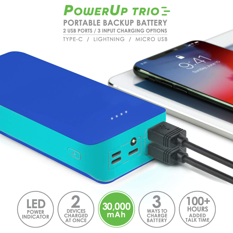 [Australia - AusPower] - Aduro Portable Charger Power Bank 30,000mAh External Battery Pack Phone Charger for Cell Phones with Dual USB Ports for iPhone, iPad, Samsung Galaxy, Android, and USB Devices (Blue/Light Blue) 