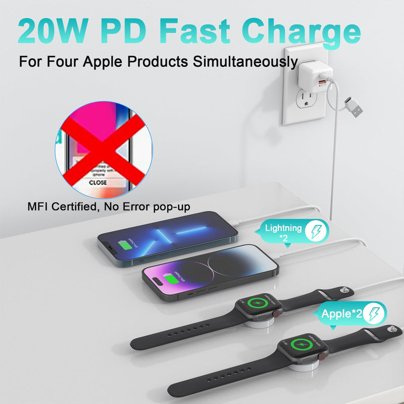 [Australia - AusPower] - 2023 Upgraded USB C Apple Watch Charger [MFi Certified] 4-in-2 iWatch Fast Magnetic Charging Cable for iWatch/iPhone/AirPods, 6FT Portable Wireless Charger Cord for Apple Watch Series 8/7/6/5/SE/4/3 